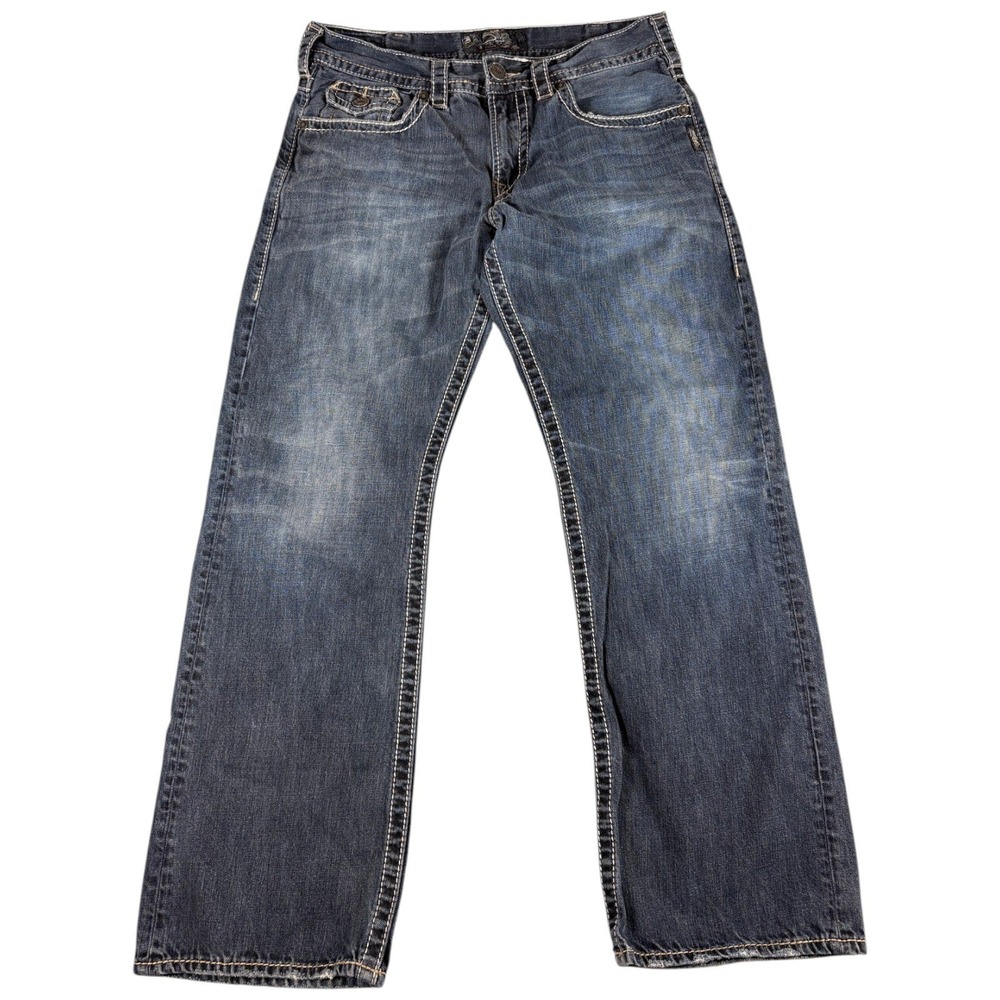Silver Jeans Co. Suki Flap Mens 32x32 Blue Denim Whiskered Stretch Straight Leg
